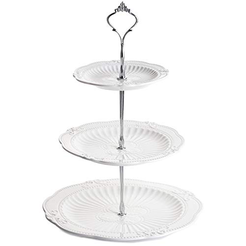 Bekith 3Tier Porcelain Cupcake Stand White Elegant Tiered Dessert Stand Cakes Fruits Candy Pastry Buffet Serving Tray Platter for Tea Party Wedding Baby Shower Home Birthday