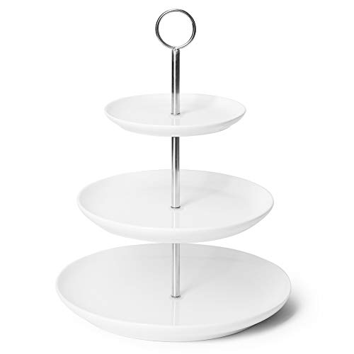 Sweese 735101 3 Tier Cupcake Stand White Porcelain Cake Stand Dessert Stand Tiered Serving Trays for Parties