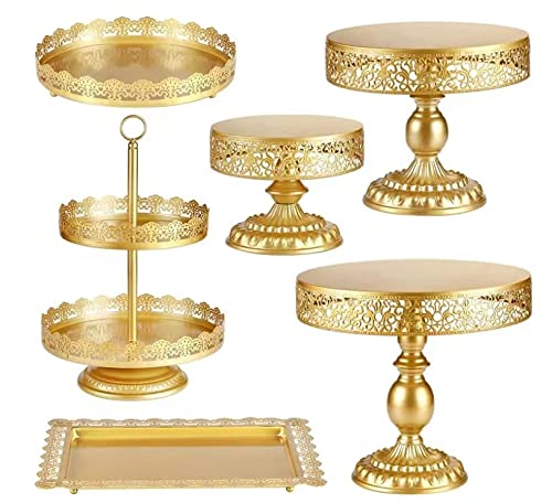 Gold Cake Stands for Dessert Table，6 Pcs Wedding Cake StandCupcake Stand Set，Serving Plate Dessert Table Display Set for WeddingBirthday PartyGraduation PartyHome Decoration