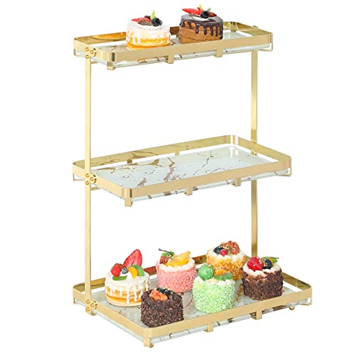 Gold Cupcake Stand 3 Tier Serving Tray for Dessert Pastry Decorate Display Rectangle Cupcake Tower Perfect for Party Wedding Baby Shower