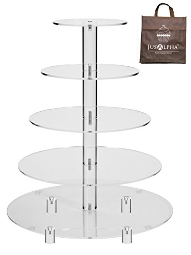Jusalpha Large 5Tier Acrylic Round Wedding Cake Stand Cupcake Stand Tower Dessert Stand Pastry Serving Platter Food Display Stand (5RF)