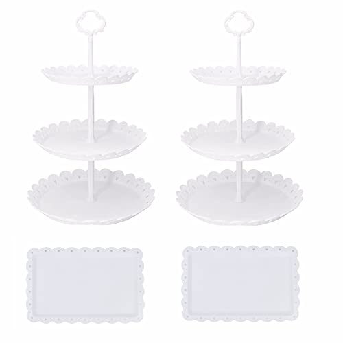 Set of 4 Dessert Stand Set 3 Tiers White Plastic Cupcake Stand Holder  Rectangle Plastic Party Serving TraysPlatters for Wedding Birthday Baby Shower Tea Party Buffet