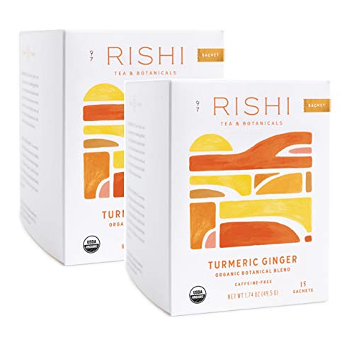 Rishi Tea Turmeric Ginger Herbal Tea  Immune Support Organic CaffeineFree Ayurvedic EnergyBoosting  Citrus Flavors for Taste  15 Sachet Bags 175 oz (Pack of 2)