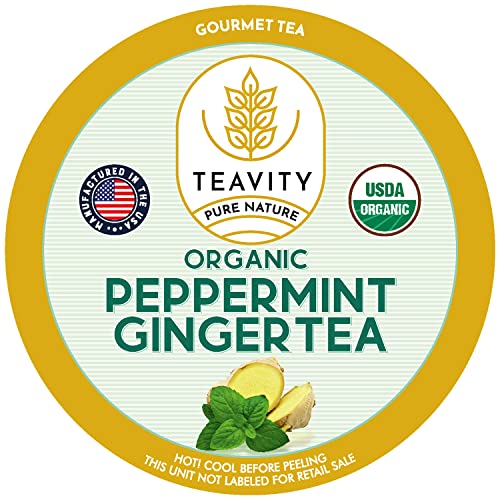 TEAVITY Organic Peppermint Ginger Tea Pod  USDA Certified Organic Single Serve Recyclable Herbal Tea Pods  Compatible with Keurig kcup 20 brewers  36 Count (Pack of 1)