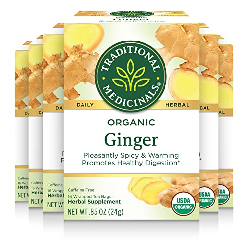 Traditional Medicinals Organic Ginger Herbal Leaf Tea 16 Tea Bags (Pack of 6)