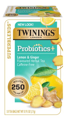 Twinings Superblends Probiotics Lemon  Ginger Flavoured Herbal Tea With Turmeric CaffeineFree 18 Tea Bags (Pack Of 6)