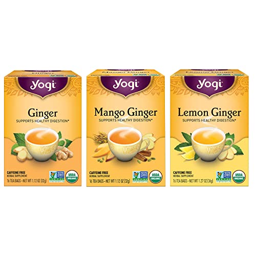 Yogi Tea  Ginger Tea Variety Pack Sampler (3 Pack)  Includes Ginger Mango Ginger and Lemon Ginger Teas  Supports Healthy Digestion  Caffeine Free  48 Organic Herbal Tea Bags