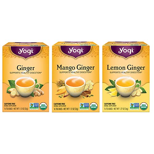 Yogi Tea  Ginger Tea Variety Pack Sampler (3 Pack)  Includes Ginger Mango Ginger and Lemon Ginger Teas  Supports Healthy Digestion  Caffeine Free  48 Organic Herbal Tea Bags
