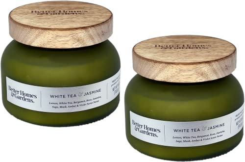 BetterHomesGardens 18oz Scented Candle White Tea and Jasmine 2Pack 18oz (501g) x 2 excluding glass jar weight (44225)