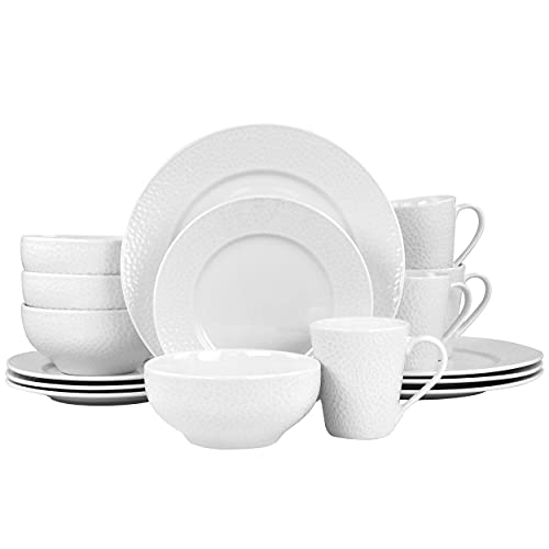 Elama White Porcelain Dish Dinnerware Set 16 Piece Jasmine