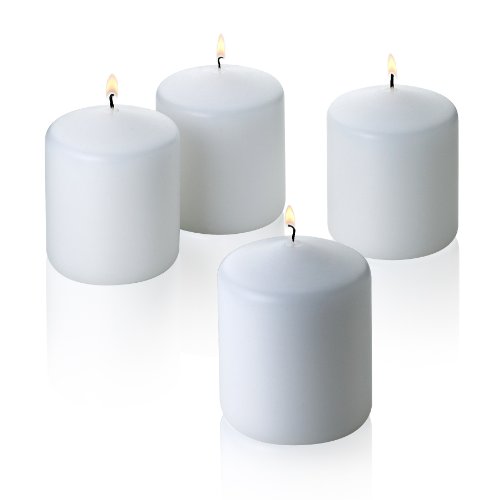 White Jasmine Pillar Candles  Set of 4 Scented Candles  3 inch Tall 3 inch Thick  36 Hour Clean Burn Time