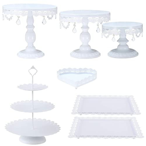 7 Pcs Cake Stands SetMetal Cupcake Holder Stand SetPastry Trays Dessert Towers Plates Display Stand with Crystal Bling Pendants for Baby Shower Wedding Birthday Party Celebration Home Decor