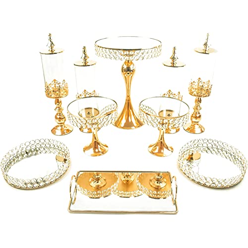 Cake Stands Set Crystal Cupcake Stand Cookie Holder Fruits Dessert Display Plate for Baby Shower Wedding Brithday Party Celebration Home Decoration (Gold10PCS)