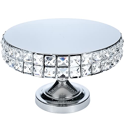 HighFree Crystal Cake Stand 12 inch Wedding Decor Cake Stand Silver Round Metal Cake Stand for Wedding Birthday and Special Occasions