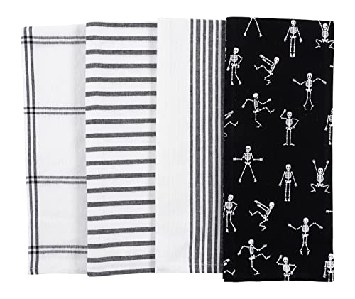 KAF Home Pantry Dancing Skeletons Holiday Kitchen Dish Towel Set of 4 Cotton Rich 18 x 28inch