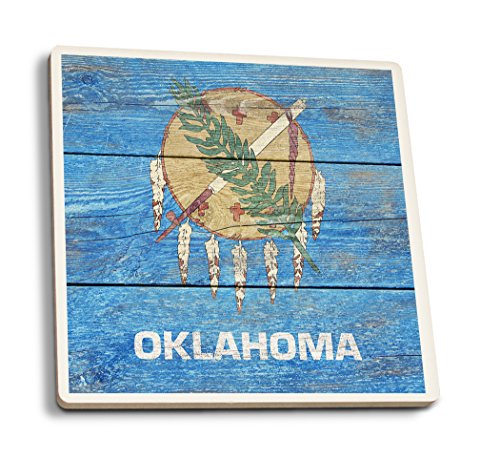 Rustic Oklahoma State Flag (Absorbent Ceramic Coasters Set of 4 Matching Images Cork Back Kitchen Table Decor)