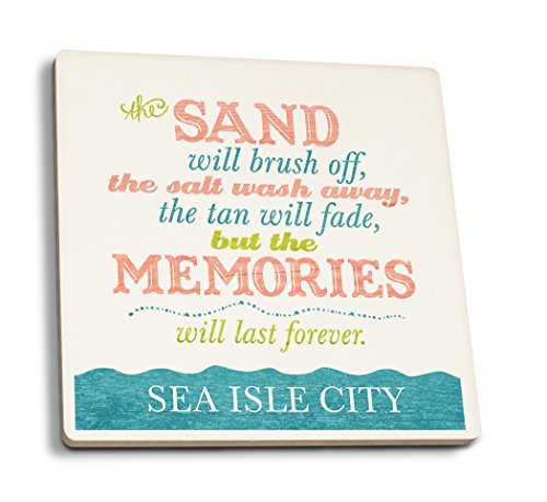 Sea Isle City New Jersey Beach Memories Last Forever (Absorbent Ceramic Coasters Set of 4 Matching Images Cork Back Kitchen Table Decor)