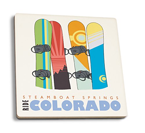 Steamboat Colorado Snowboards in Snow (Absorbent Ceramic Coasters Set of 4 Matching Images Cork Back Kitchen Table Decor)