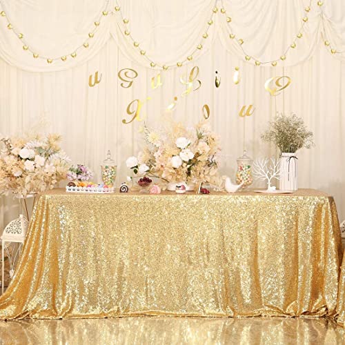 PartyDelight 50X80 Rectangle Sparkly Gold Sequin Tablecloth for Wedding Party Christmas Decorations