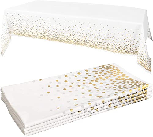 White Plastic Tablecloth  4 Pack  54 X 108  Gold Dot Disposable Tablecloths  Plastic Tablecloth  White Tablecloths  Plastic Table Cover  Gold Tablecloths  Gold Party Decorations