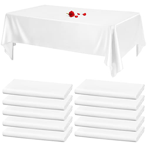 10 Packs Rectangle Tablecloth Satin Tablecloths White Table Clothes for Rectangle Tables 57x108 Inch Bright Silk Tablecloth Smooth Fabric Table Decor for Wedding Table Decoration (White)
