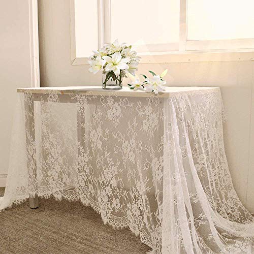BCOOL 60 X120 Inch Classic White Wedding Lace Tablecloth Lace Tablecloth Overlay Vintage Embroidered Lace Overlay for Rustic Wedding Reception Decor Spring Summer Outdoor Party