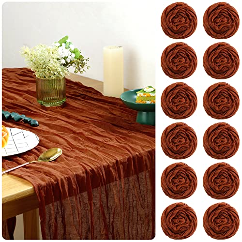 Cheesecloth Table Runner Wedding Table Runner Vintage Gauze Table Runner Boho Tablecloth 35 x 120 Inch (Terracotta 12 Pcs)