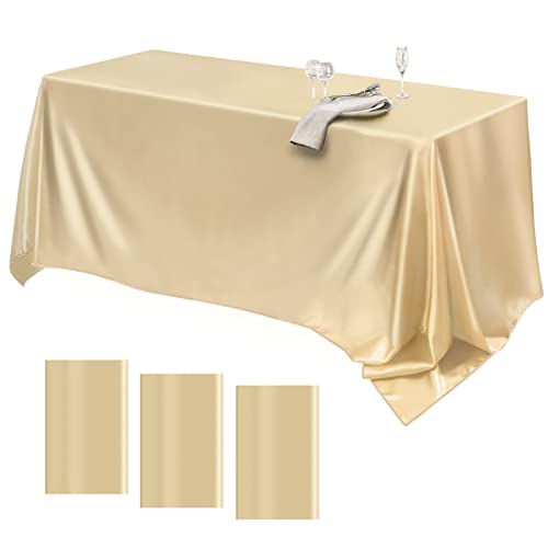 Liengoron Champagne Tablecloth 3Packs 102 x 58 Champagne Tablecloths Rectangle Table Cloths Bright Satin Smooth Fabric Tablecloths for 6 Foot Rectangle Tables Party Events Wedding Banquet Table Decor