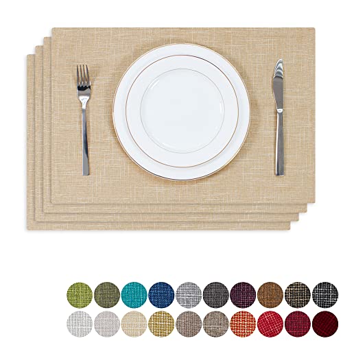 Kevin Textile Burlap Linen Placemats Set of 4 Heat Resistant Dining Table Place Mats Washable Kitchen Table Mats 13 x19 inches Cream Beige