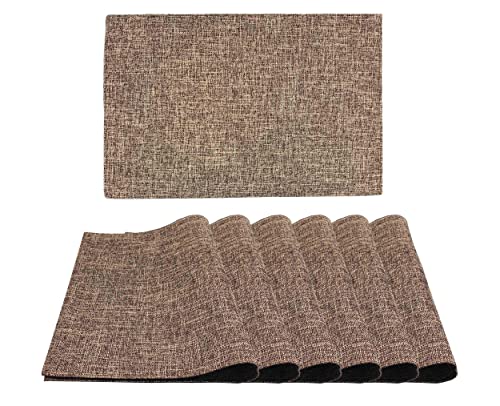 Linen Placemats Set of 6 Washable Placemats 181 x 118 Heat Resistant Kitchen Table Mats for Kitchen Dining Table Supplies (Coffee)