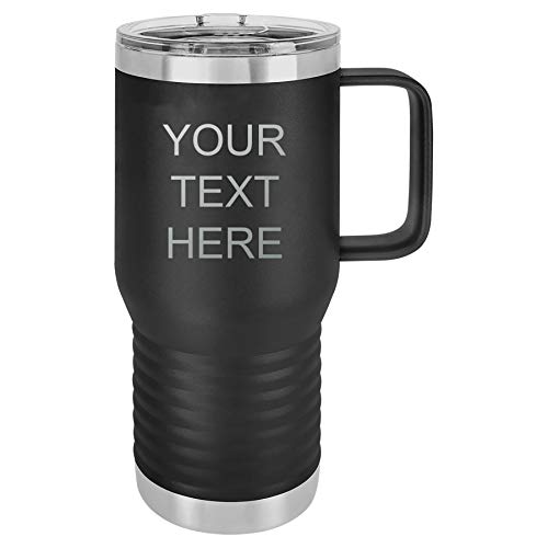 Personalized Add Your Custom Text Insulated 20Ounce Stainless Steel Travel Tumbler Coffee Mug Handle Slider Lid  Customizable (Black)