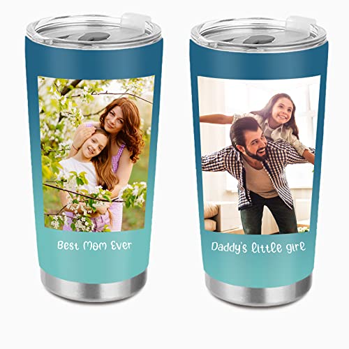 Personalized Tumbler with Photo Text YesCustom Gradient Pictures Stainless Steel Insulated Tumblers Coffee Travel Mug Custom Gifts for Anniversary Surprise Birthday for Dad Mom Friend20 Oz