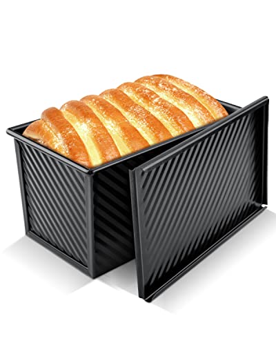 MOVNO Pullman Loaf Pan with Lid NonStick Bread Pans for Baking Unique Carbon Steel Toast Mold Bakeware Loaf Pans for Baking Bread with Bottom Vent  Corrugated Surface Easy to Clean