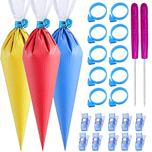 122Pieces Tipless Piping Bags  100pcs Disposable Piping Pastry Bag for Royal IcingCookies Decorating  10 Pastry Bag Ties10 Clips 2 Scriber Needle  Best CookieCake Decorating Tools (14 inch)