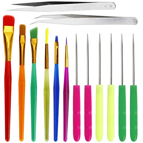 14PCS Clay Tools Pottery Tools Modeling Clay Craft Cake Decorating Kit Cookie Decorating Supplies 1 Set Tool Kit for Baking Supplies Including 6 Cookie Scribe Needle 6 Decoration Brushes 2 Tweezers