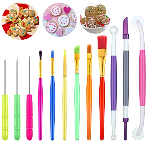 15 Pieces Cookie Decorating Tools Double Head Fondant Gum Paste Tool Decoration Brushes Sugar Stir Needle Scriber Needle for Cake Cookie Decorating Tools