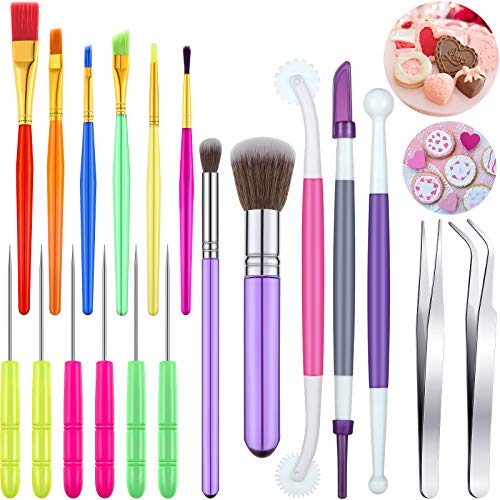 19 Pieces Cake Decorating Tool Set Sugar Cookie Brushes Fondant Gum Paste Tool Fondant Flower Elbow and Straight Tweezers Cake Decorating Tools for Cookie Cake Fondant Decoration