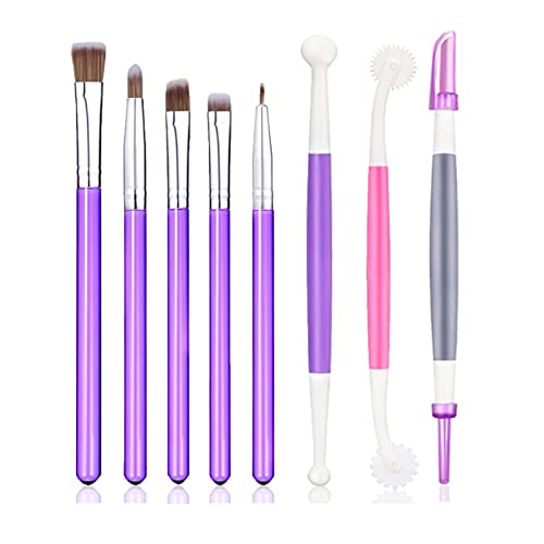8 Pcs Cake Decoration Brushes Tools Set Cookie Decorating Supplies Kit Food Paint Brush with Double Head Fondant Gum Paste Tool for DIY Cake Sugar Chocolate