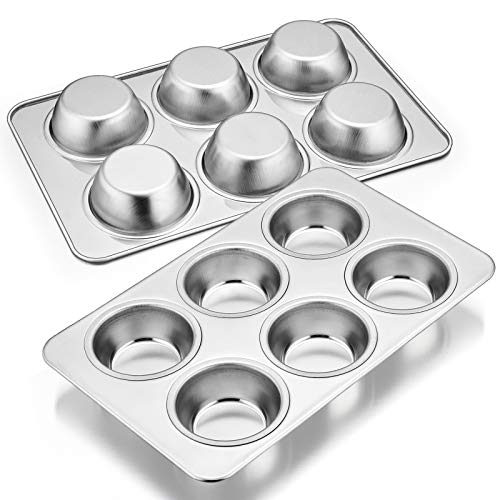 Muffin Pan Set of 2 Efar Stainless Steel Muffin Pan Tin for Baking 6Cup Metal Cupcake Pan Tray Nontoxic  Healthy Oven  Dishwasher Safe Regular Size  1144 x 712 x 125 inch