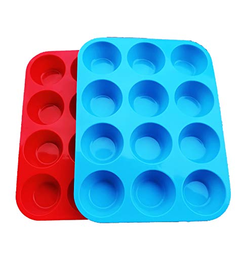 NonSticky Silicone Muffin Pan—Muffin Molder for Muffins and Cupcakes—Cupcake silicone molder—Baking Accessory—12 X Muffin Molders (12RedBlue)