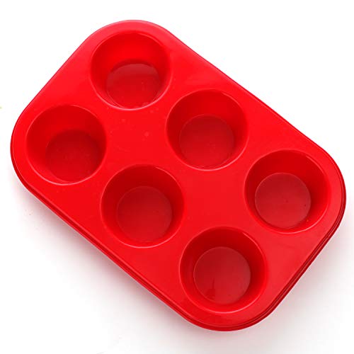 Silicone Muffin Pan European LFGB Silicone Cupcake Baking Pan 6 Cup Muffin NonStick Muffin Tray Egg Muffin Pan Food Grade Muffin Molds BPA Free Muffin Tins Red