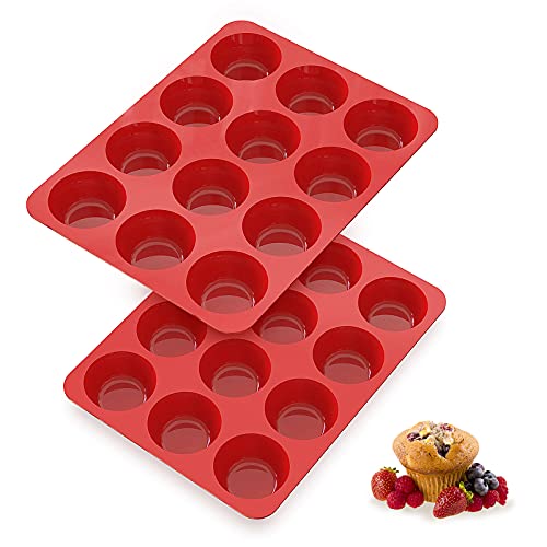 Silicone Muffin Pans Nonstick 12 Cup 25 inch Silicone Cupcake Pan  Set of 2  SILIVO Muffin Tin Silicone Baking Molds for Homemade Muffins Cupcakes Quiches and Frittatas  12 Cup Muffin Tray