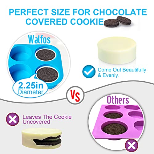 Silicone Oreo Cookie Mold Walfos Round Cylinder Chocolate Covered Oreos Molds Food Grade and NonStick Perfect for Cookies Oreos Candy Soap Cupcake Pudding Jello Set of 4 (BlueGreen)