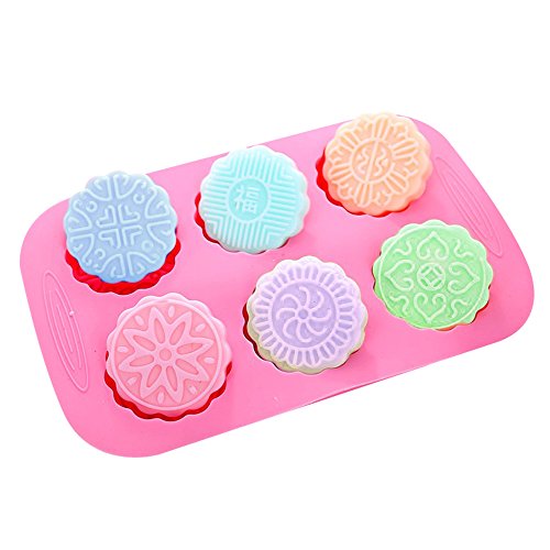 XHaibei 6cavity Round Mooncake Chocolate Muffin Soap Cookies Silicone Mold