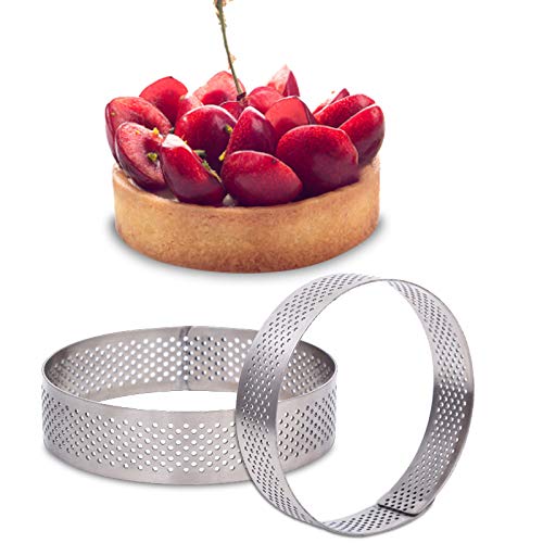 4 Pack Stainless Steel Porous Tart Ring Bottom Tower Pie Cake Mould Baking Tools HeatResistant Perforated Cake Mousse Ring Stainless Steel Tart Ring (Circular)