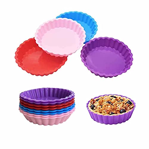 Silicone Pie Molds 8pcs Quiche Pan Cake Mold Round for Baking Set Mini Silicone Nonstick Tart Mould Tins Fluted Flan Pans Bakeware for Making Pies Quiche Muffin Cakes(108x23cm)