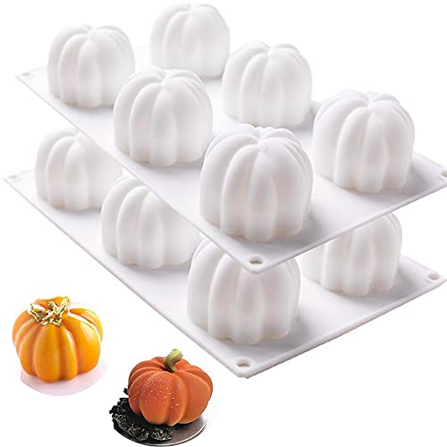 JOINSI 2Pcs 3D Pumpkin Halloween Silicone Mold Mousse Tray Moldes for Chocolate Cupcake Candle Pudding Jelly Cheesecake Baking