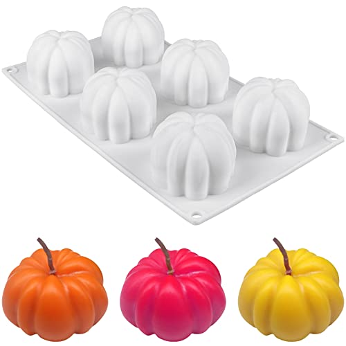 Pumpkin Silicone Molds Baking for Mousse Cake 3D Pumpkin Baking Molds Dessert Molds Thanksgiving Pumpkin Silicone Mold 6 Cavities Cupcake Baking Pan Mousse Mold Tray for Candy Chocolate