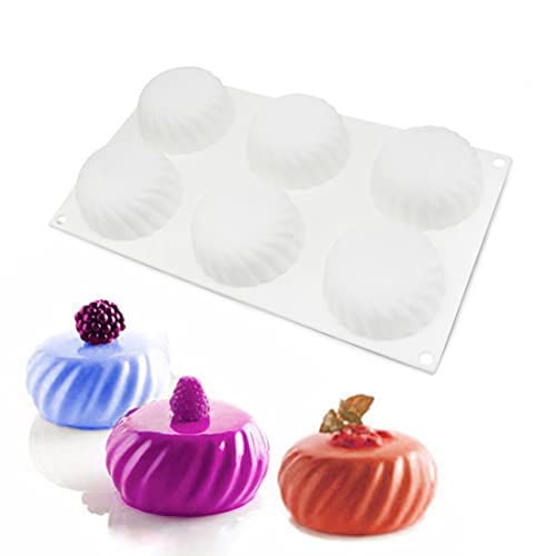 ZNZNANG 3D Fudge Silicone Mousse Cake Mold Muffin Mold Kitchen Pastry Baking Pan Chocolate Candy Soap Candle Mold Flat round pumpkin (6 cavities)