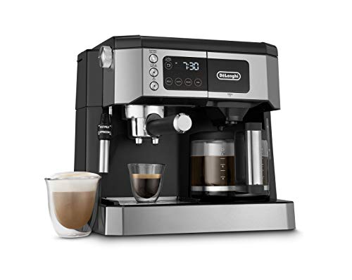DeLonghi AllinOne Combination Coffee Maker  Espresso Machine  Advanced Adjustable Milk Frother for Cappuccino  Latte  Glass Coffee Pot 10Cup COM532M